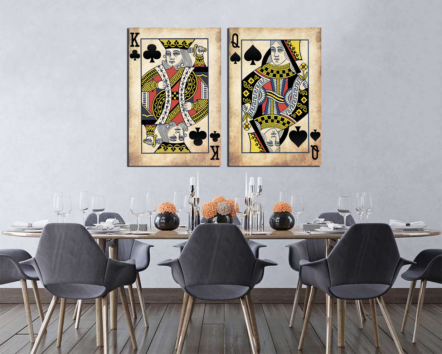 King and Queen Wall Art Canvas Playing Card Print Wedding Gift Royal Couple Bedroom Decor Casino Poster Anniversary Gift His and Her Decor