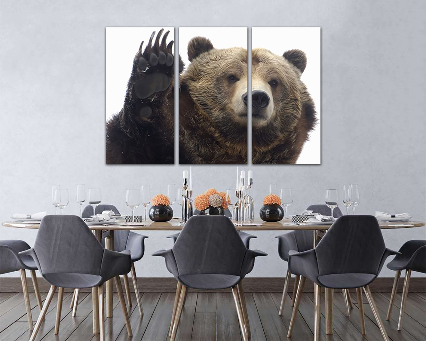 Bear canvas set Forest Animals art Grizzly wall decor Wildlife artwork Ready to hang print