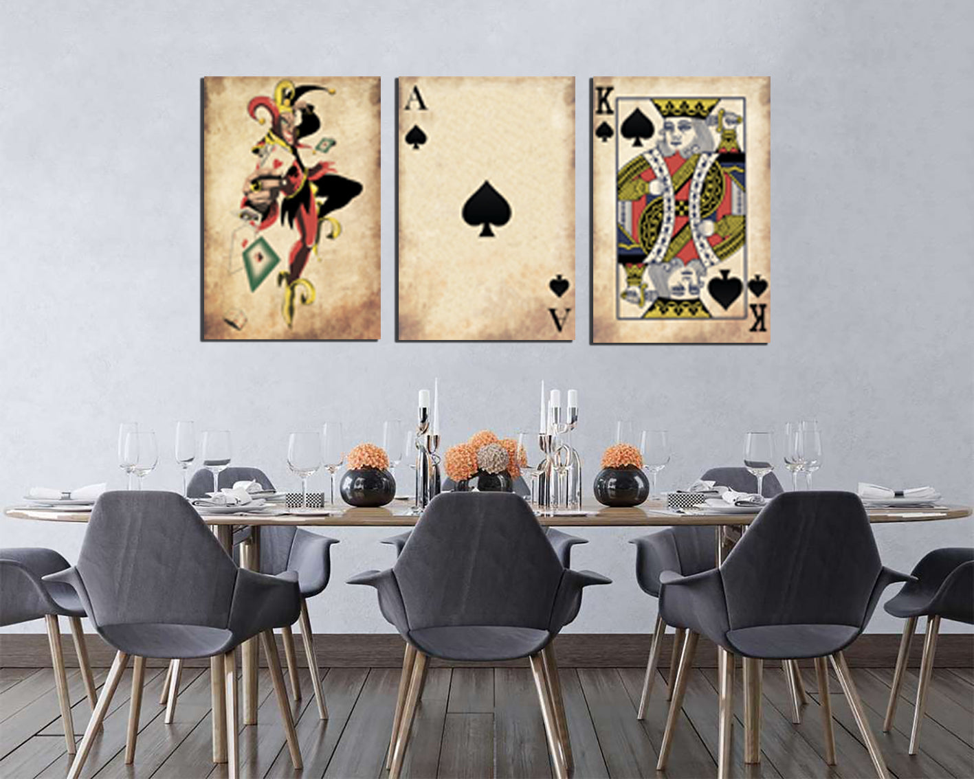 Playing card print on canvas King queen wall décor Casino art work Ace spades ready to hang