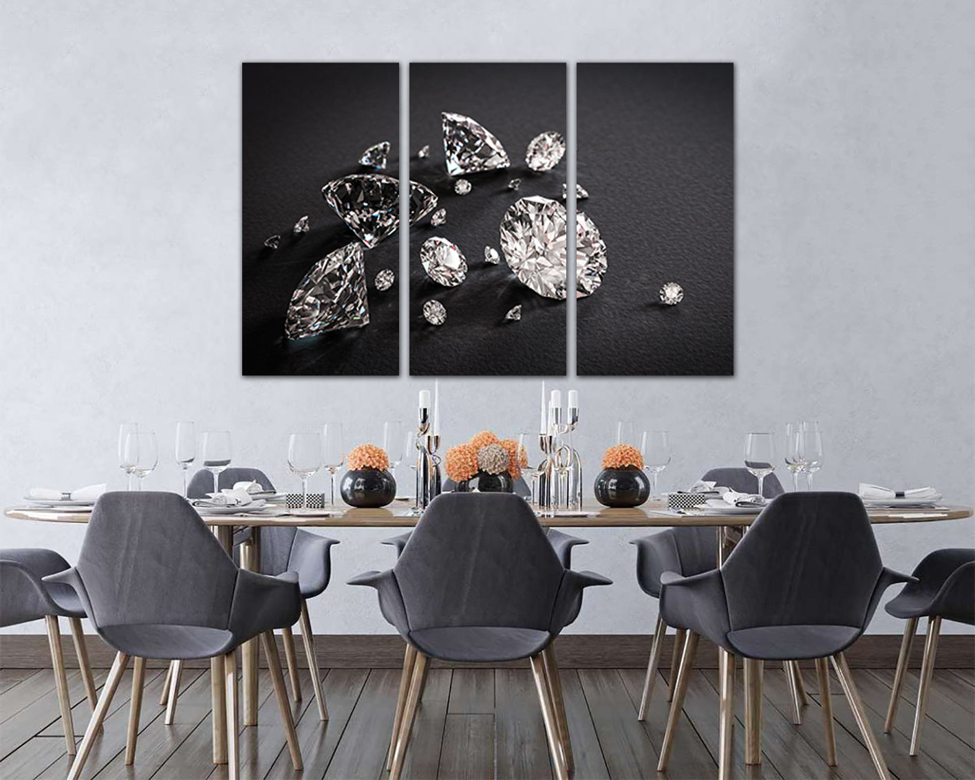 White Diamond canvas Geometric stone Girl decor Gemstones art Ready to hang