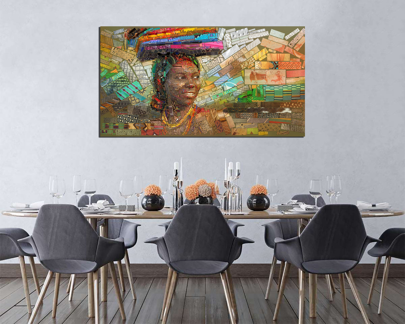 Happy african mosaic woman print on canvas Modern art works ready to hang
