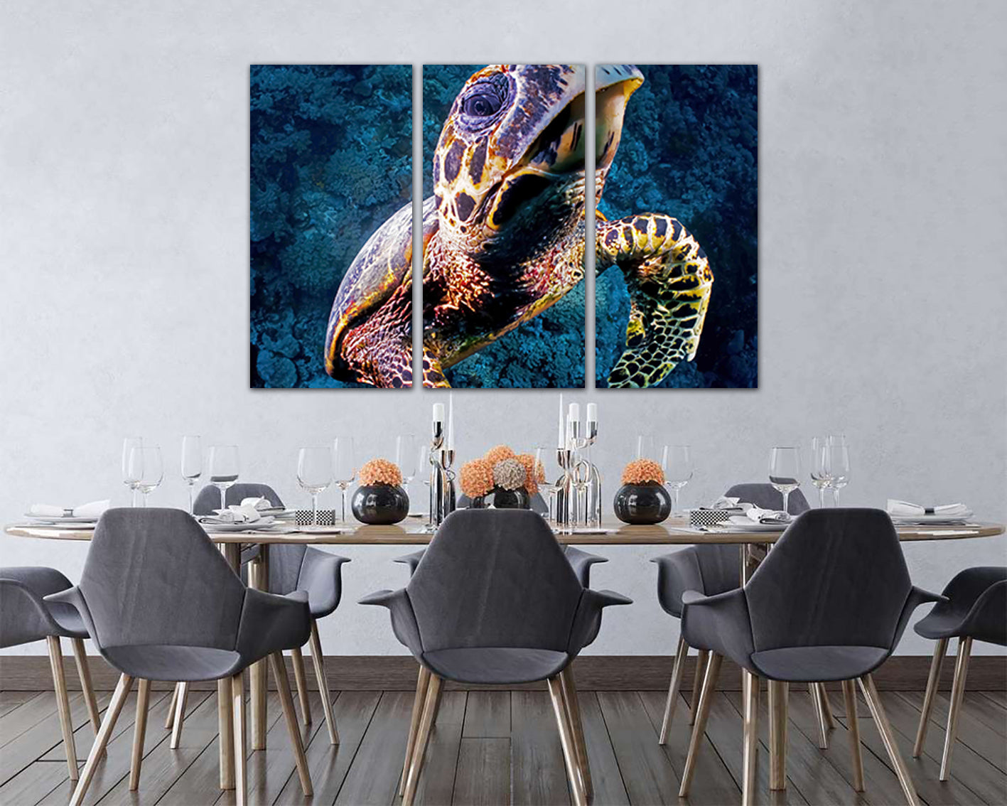 Turtle art print on canvas Sea turtle decor Ocean nature artwork