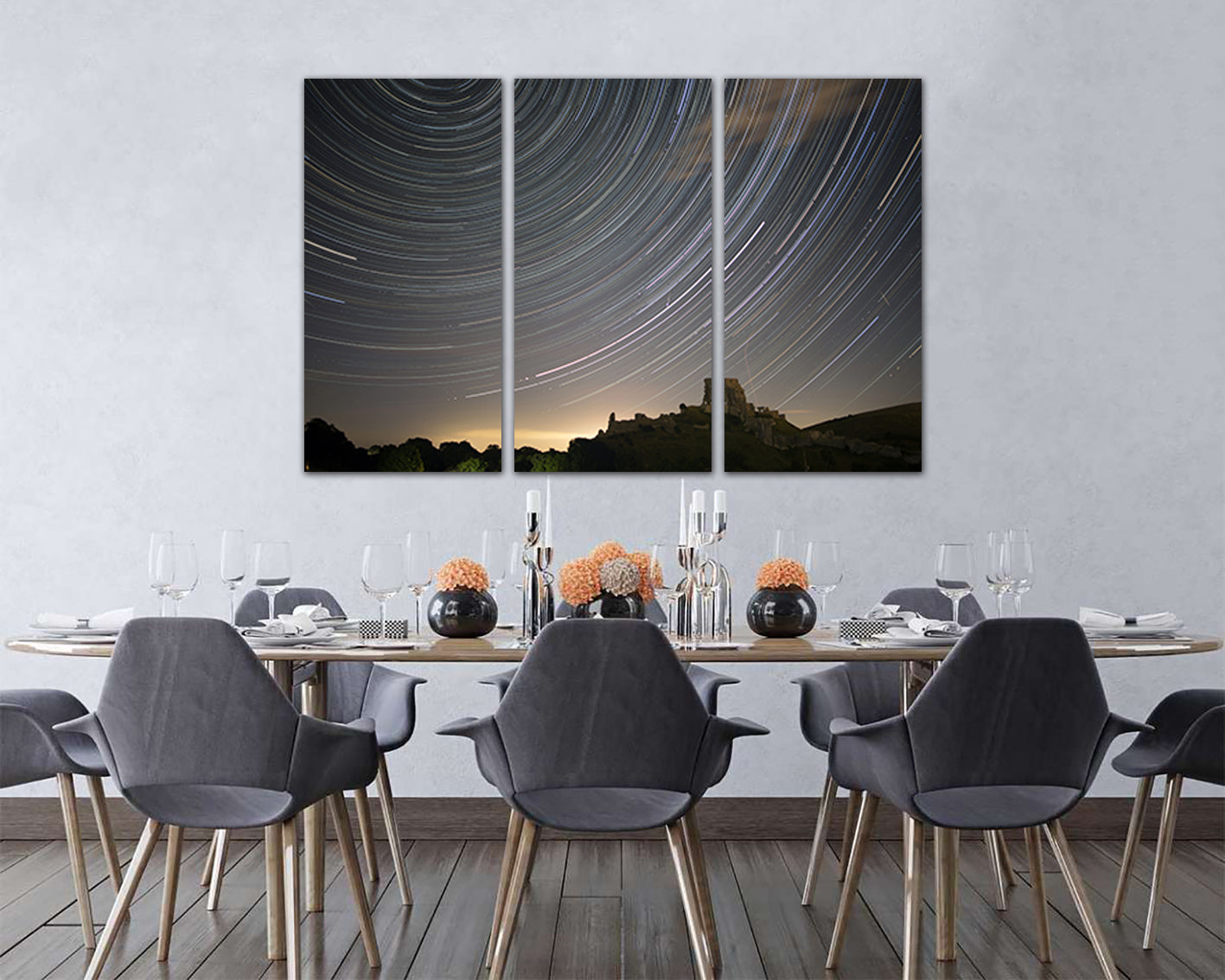 Meteor shower print Starry sky décor Sky canvas set Nursery nature art Comet artwork