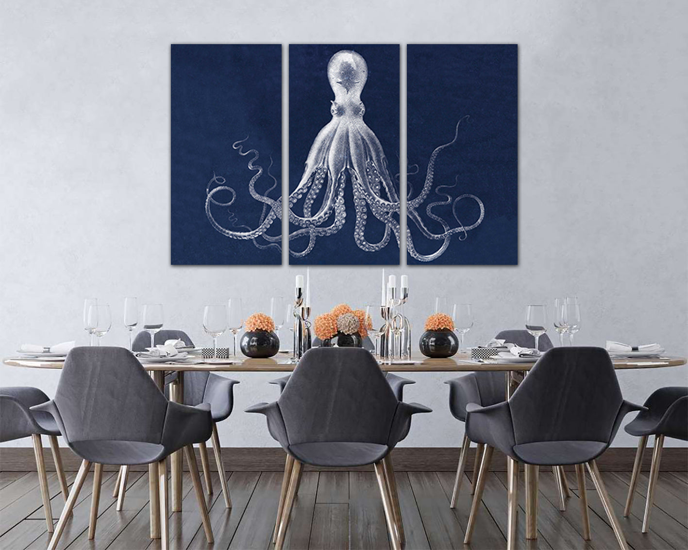 Print on canvas Octopus Lord bodner squid Octopus wall art Octopus triptych Octopus décor Marine life art Bodner octopus Navy nautical animal