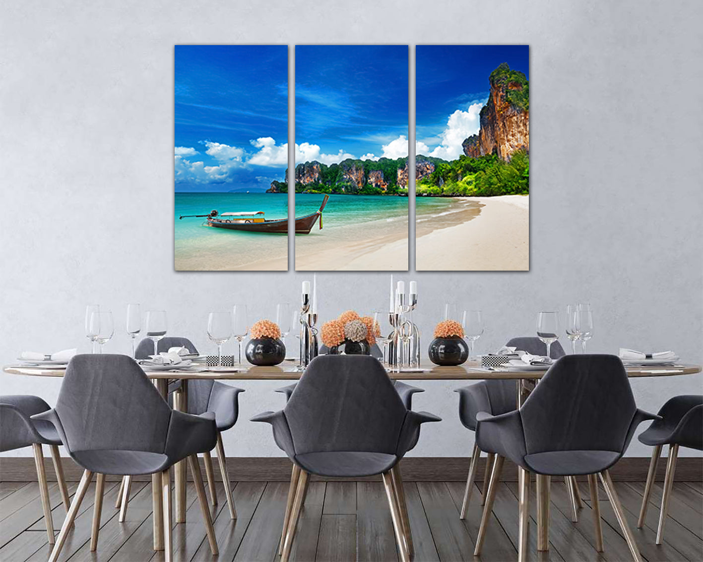 Thailand canvas Ocean wall décor Landscape art Beaches print Diving gift Boat Nature artwork