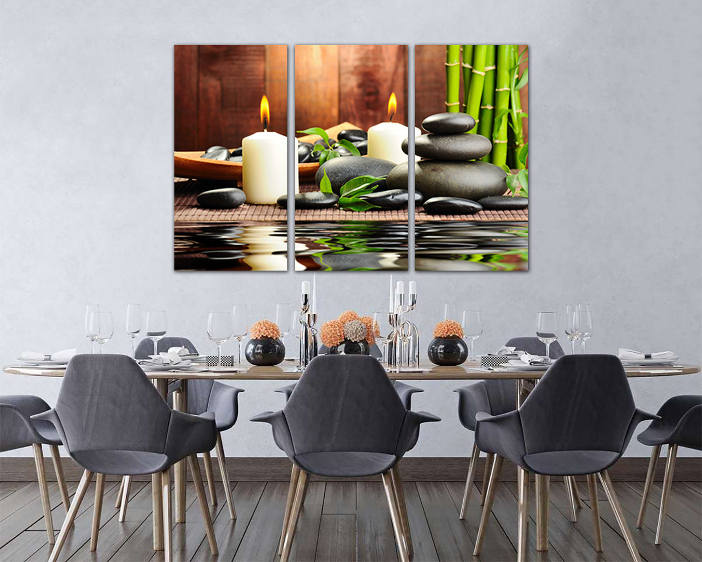 Bamboo wall art Orchid canvas Flower floral décor Gift for mom Zen stone Spa salon print Gift for friend
