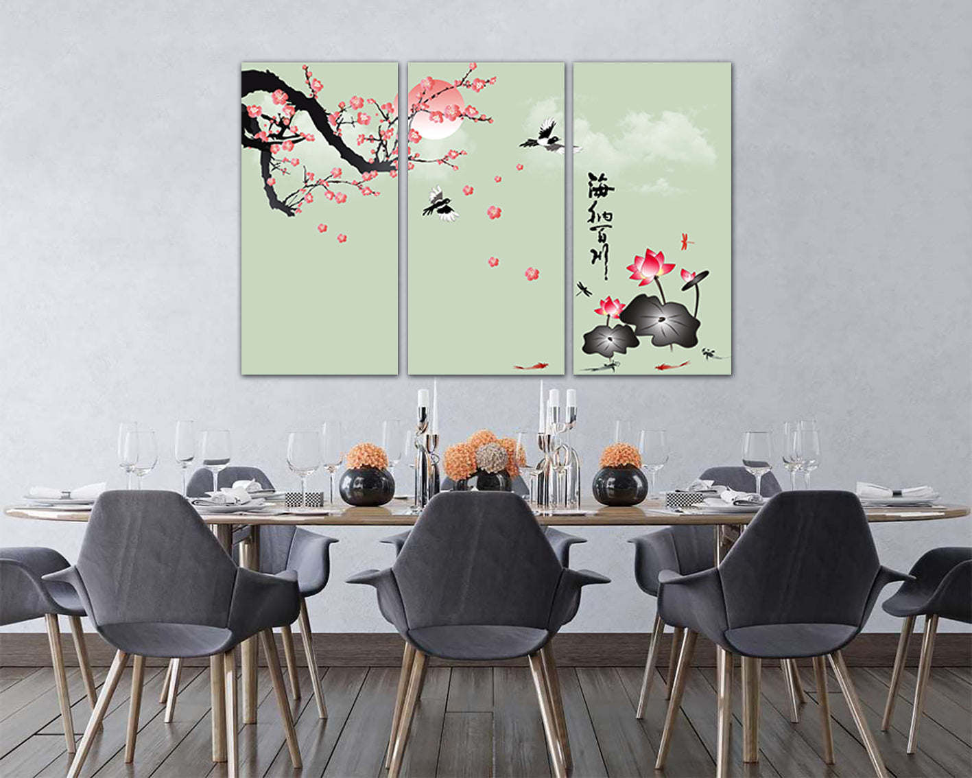 Cherry blossom wall art canvas Lotus flower decor Sakura print Floral Japan artwork