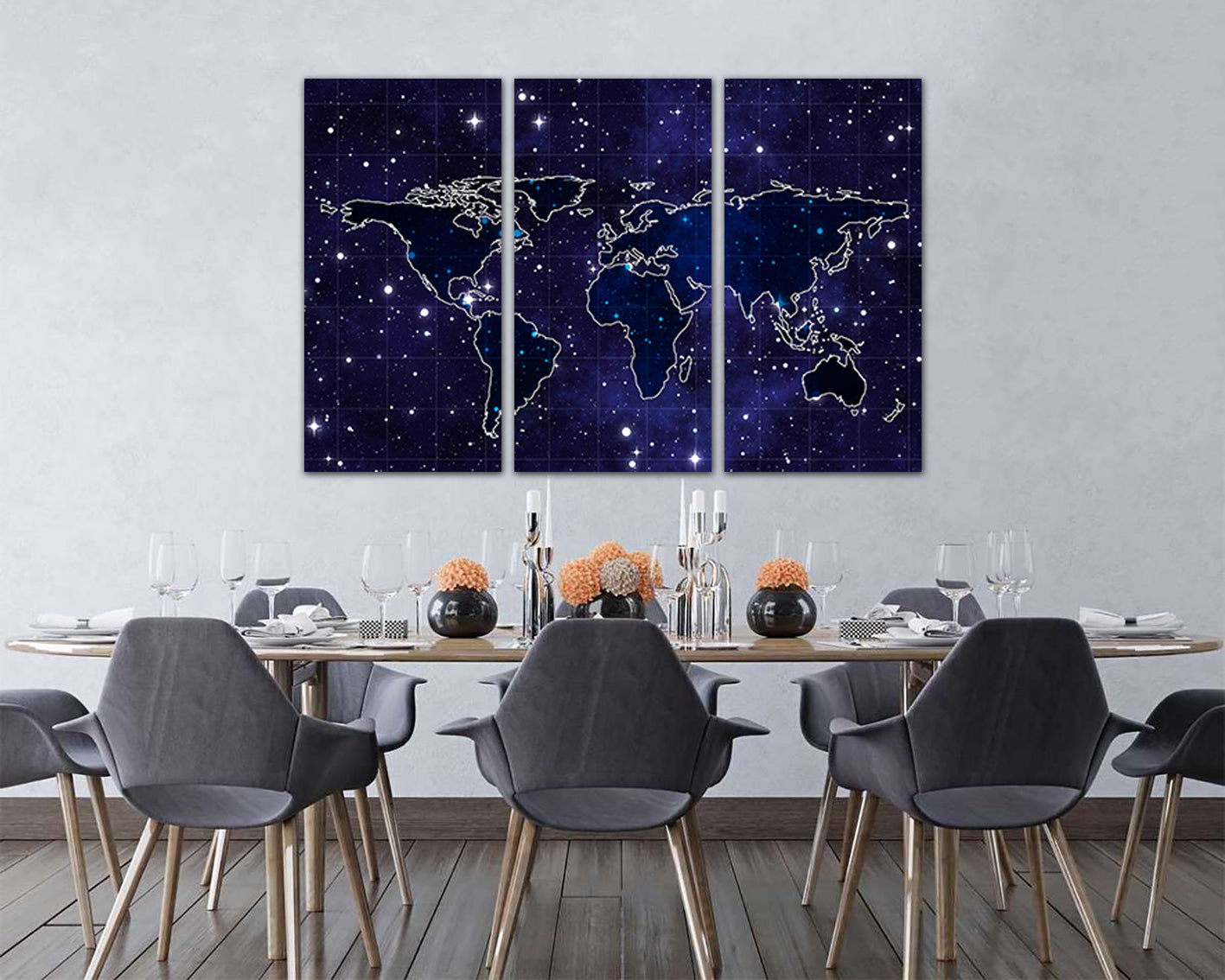 Space map canvas Star wall art World map gift Gallery wall set Sky map