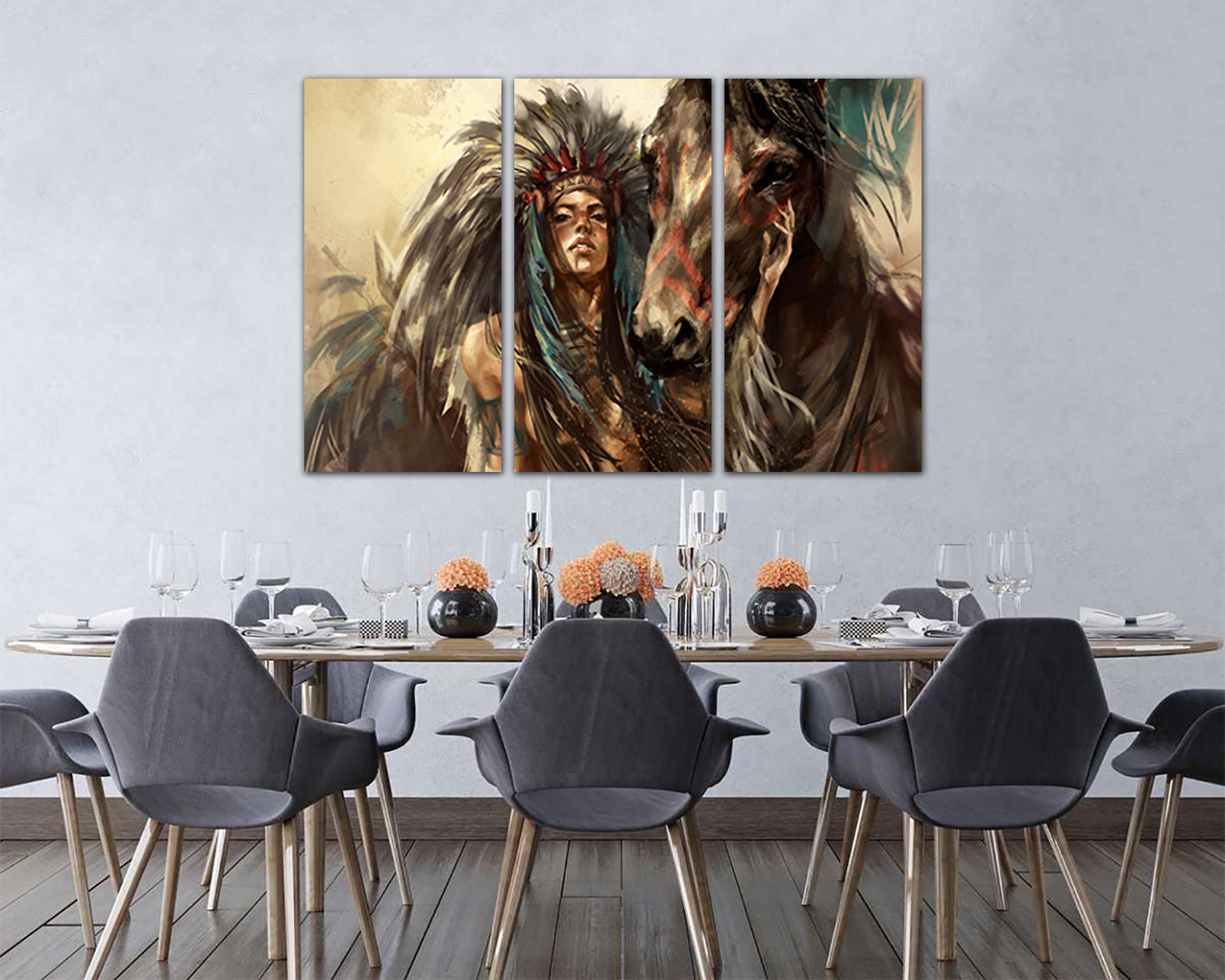 Native American Indian girl canvas Horse décor ready to hang