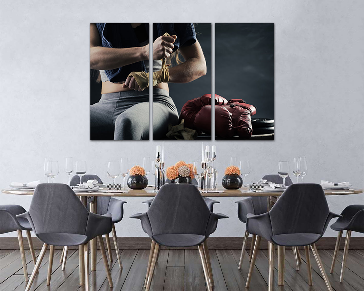 Boxing gloves girl canvas Sports gym art Motivation artwork Muscles decor