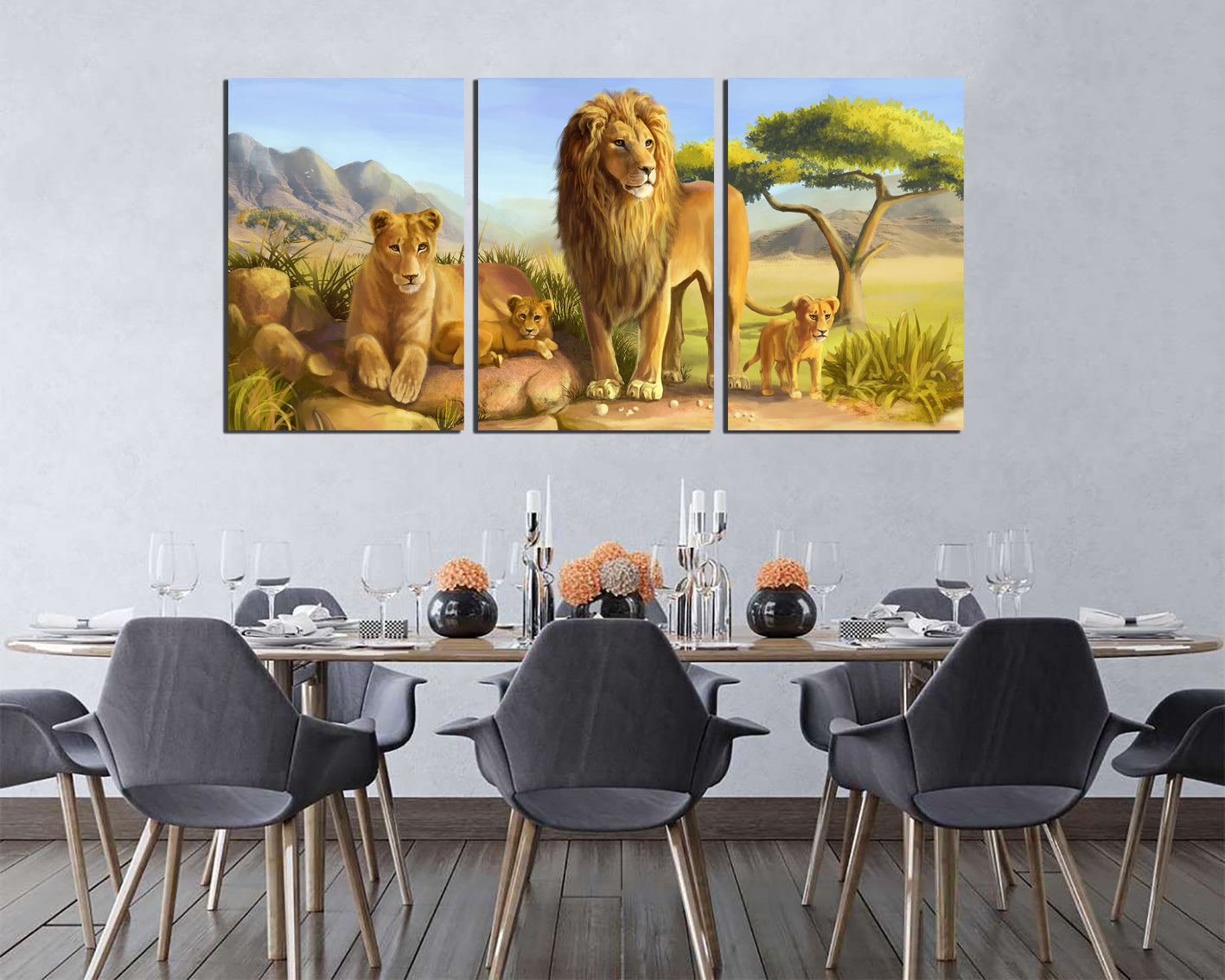 Lion canvas Nursery decor Kids wall decor Baby room print Lion family art