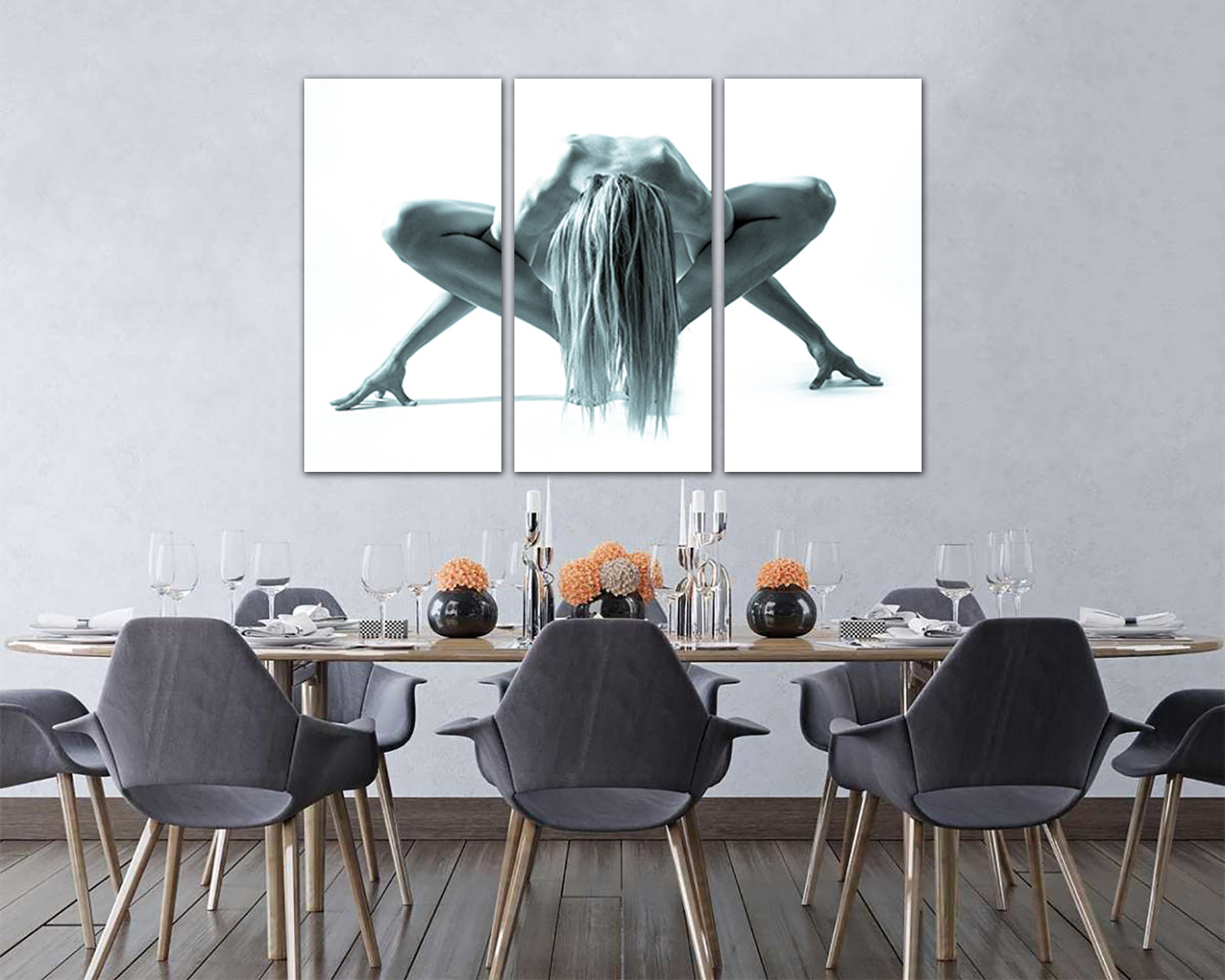 Naked girl canvas Nude Woman art works Black white décor Minimalist artwork