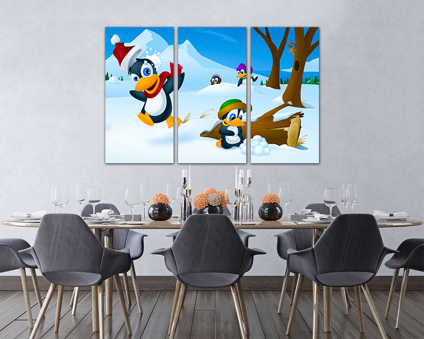 Penguins print on canvas Arctic penguin Nursery decor wall art Winter kids decor Art for kids room