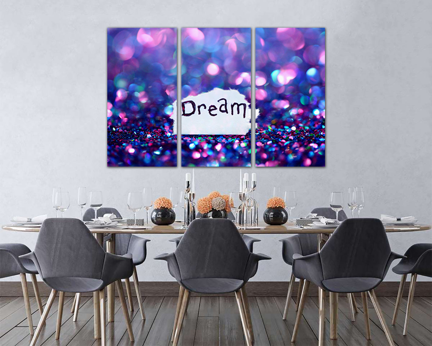 Dream glitter print on canvas art Dream wall décor Bokeh pink Purple abstract Girl's dream gift