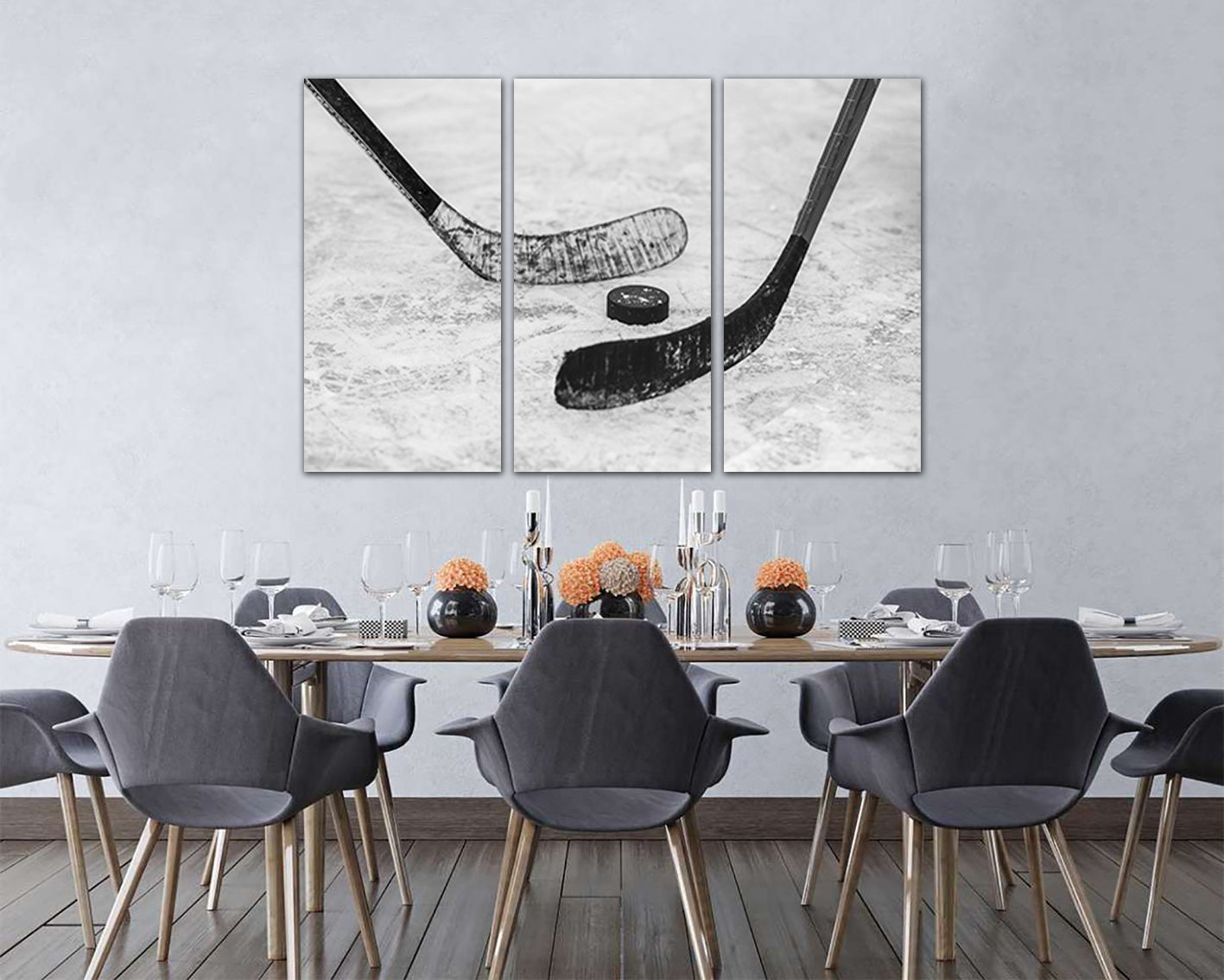 Hockey canvas Winter Sports wall art Ice rink print Stick décor