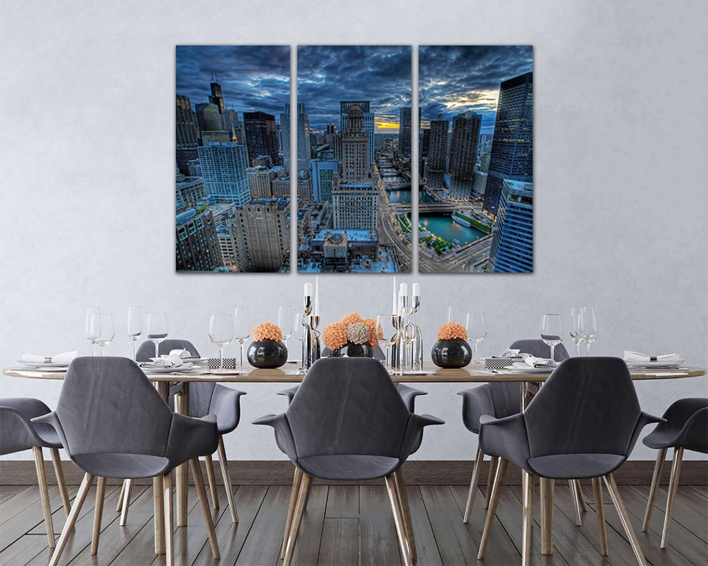 Panel wall art Chicago canvas Skyline city decor Downtown travel print