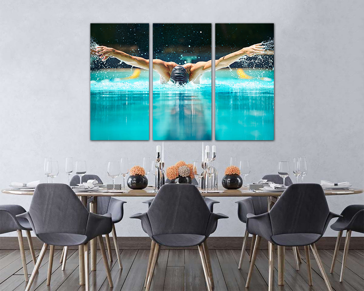 Swimming canvas Sports decor Swimmer print Water art Butterfly ready to hang