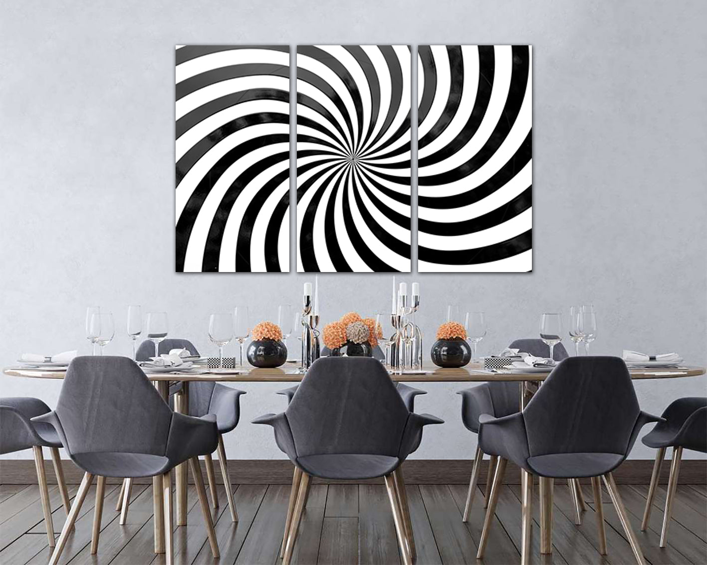 Spiral canvas Black white abstract Black stripes art Abstraction print Meditation artwork