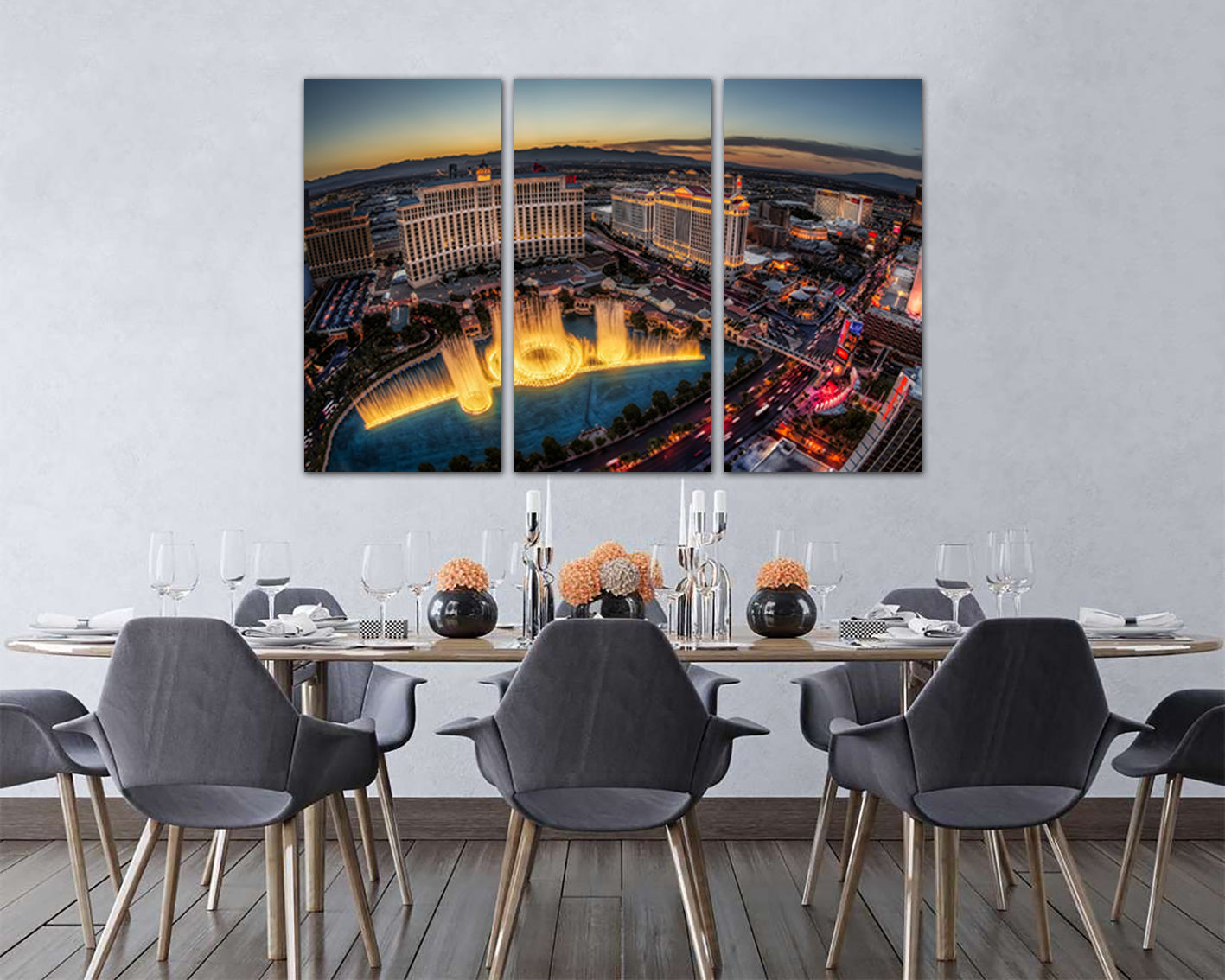 Las Vegas canvas Bellagio Fountain décor Skyscraper art Travel print