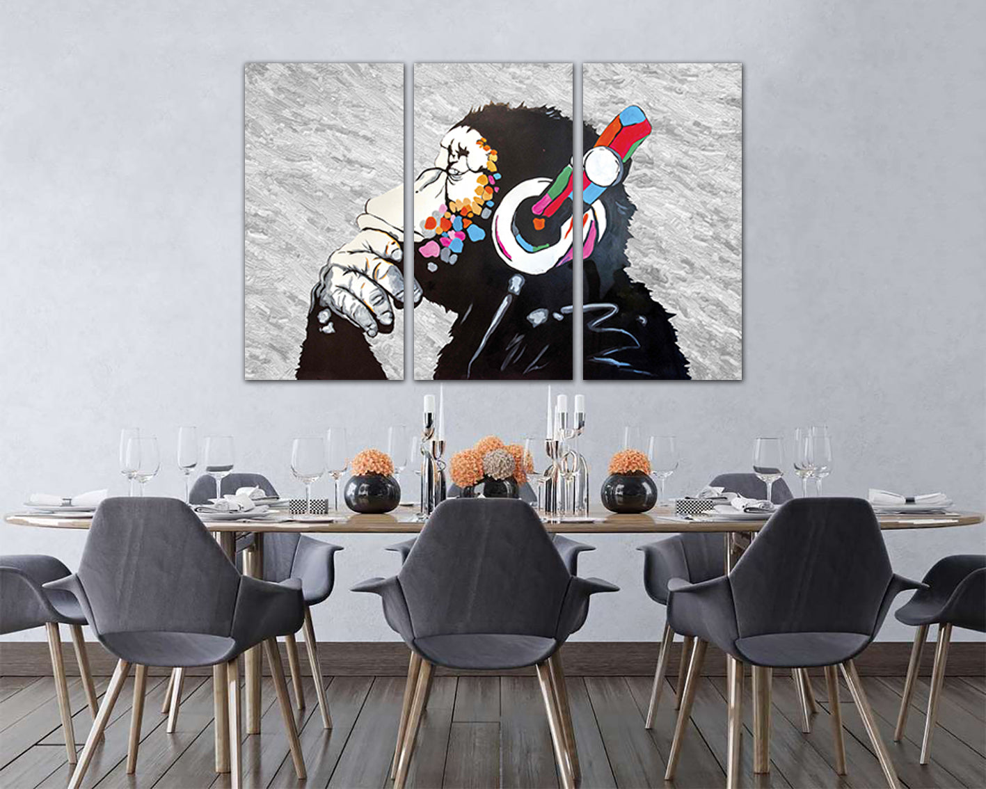Monkey canvas set Artist wall print Mural art photo Graffiti decor gorilla gift