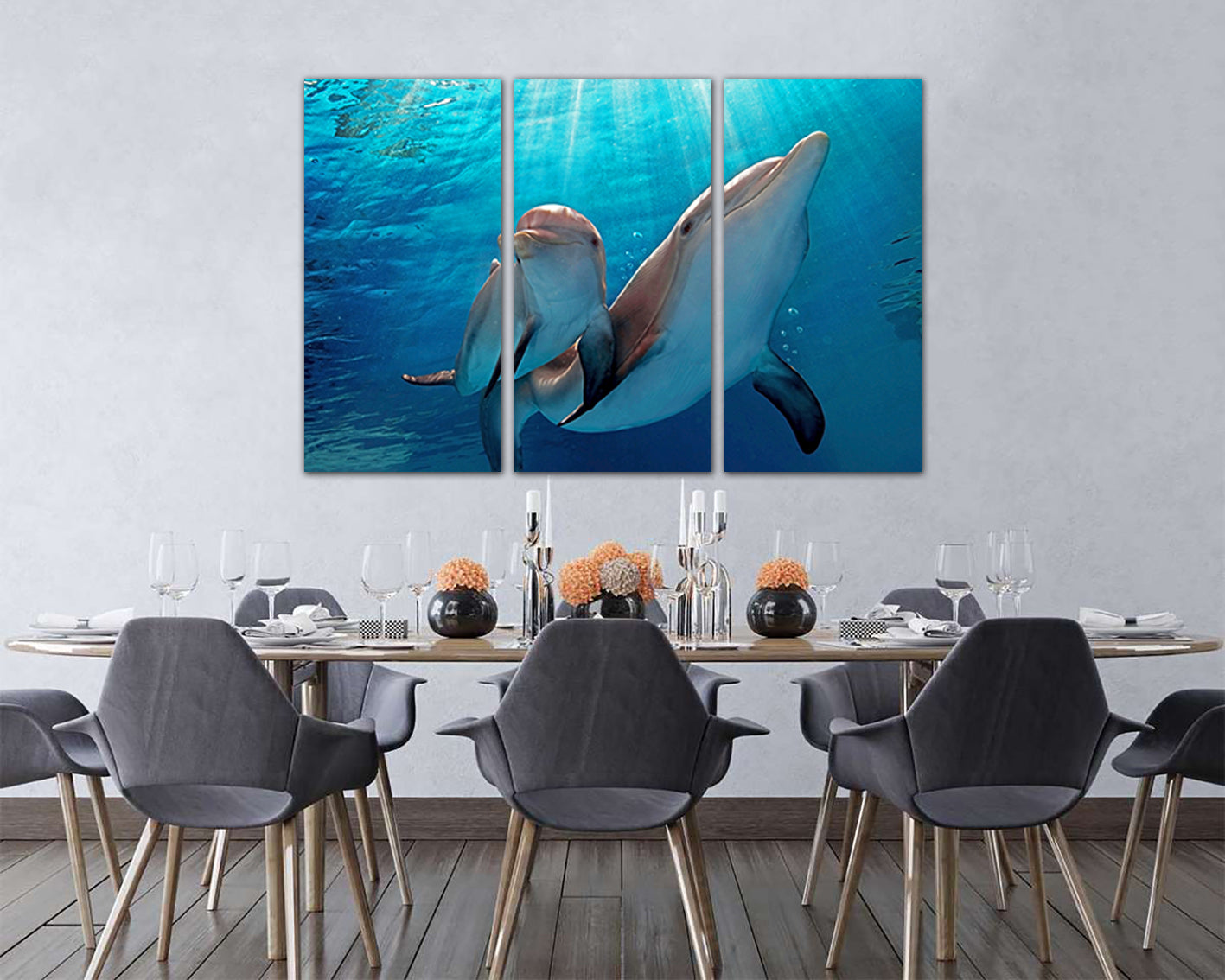 Dolphins Animal decor Sea life canvas Home decoration Ocean print Baby room wall art