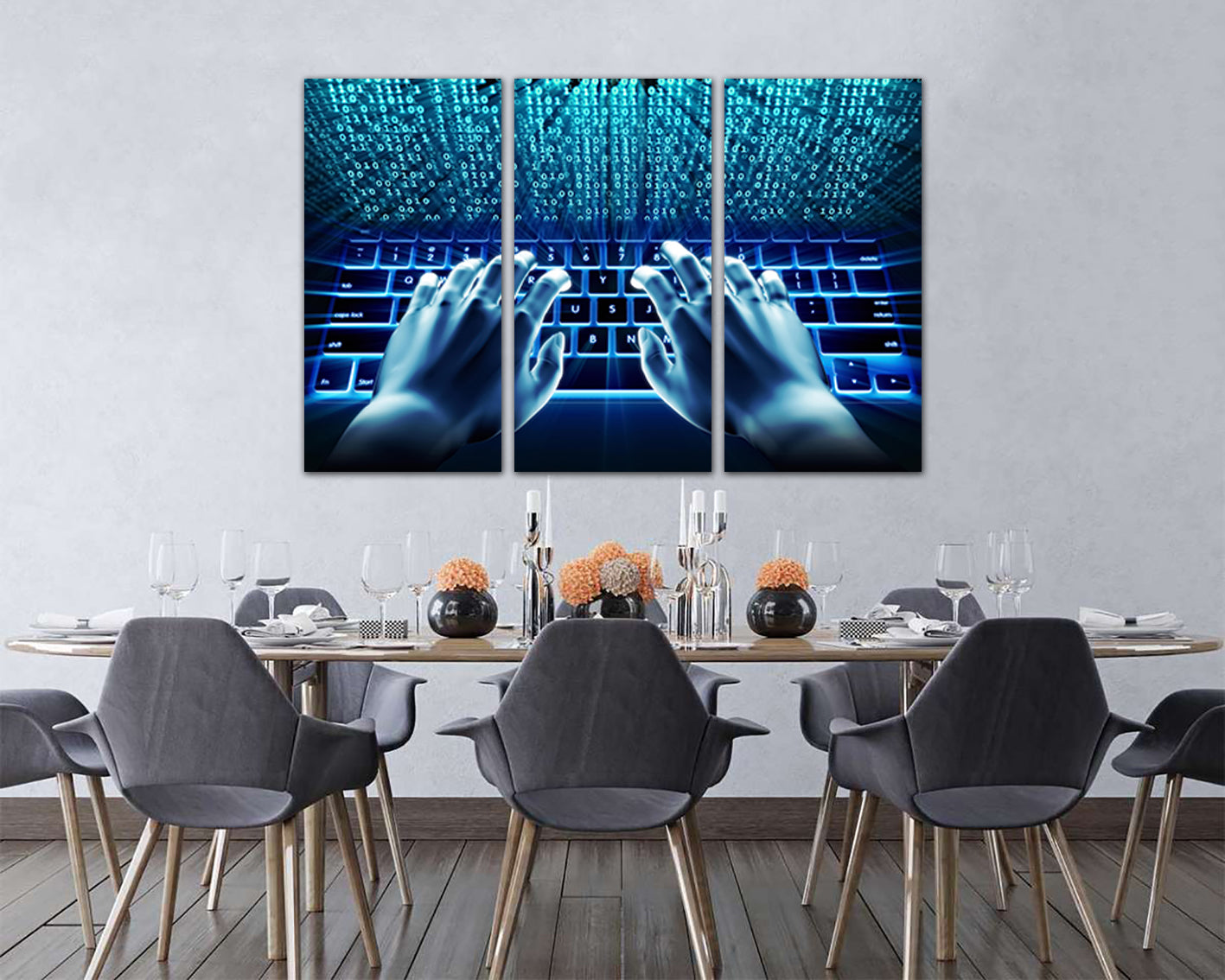 Hacking internet print on canvas Matrix code art works Binary system ready to hang