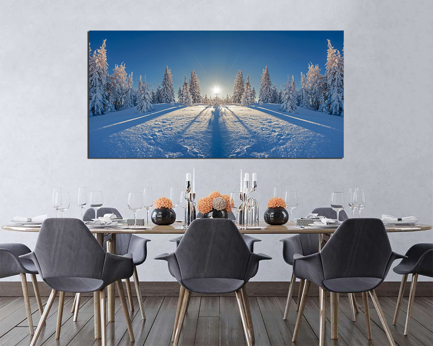 Winter forest print on canvas Snow trees nature decor ready to hang