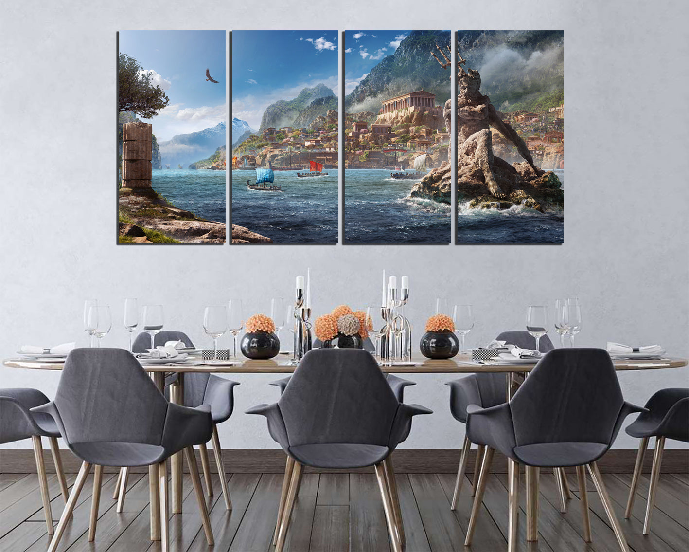 Greece print on canvas Poseidon art work Mythology wall decor ready to hang