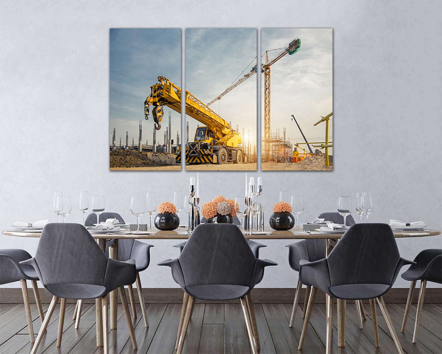 Crane canvas Construction sites Mechanism wall art Engine décor truck print