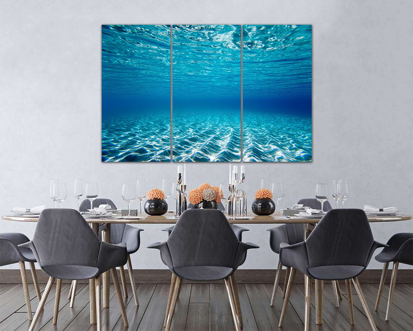 Ocean canvas Underwater decor Water wall art Undersea world Blue print Nature home art Sand photo