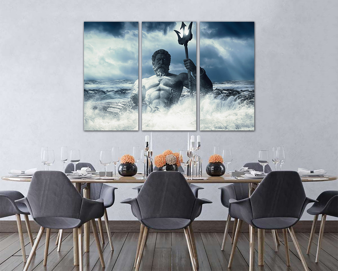 Greek god print on canvas Poseidon wall decor Storm at sea art work Mythology ready to hang