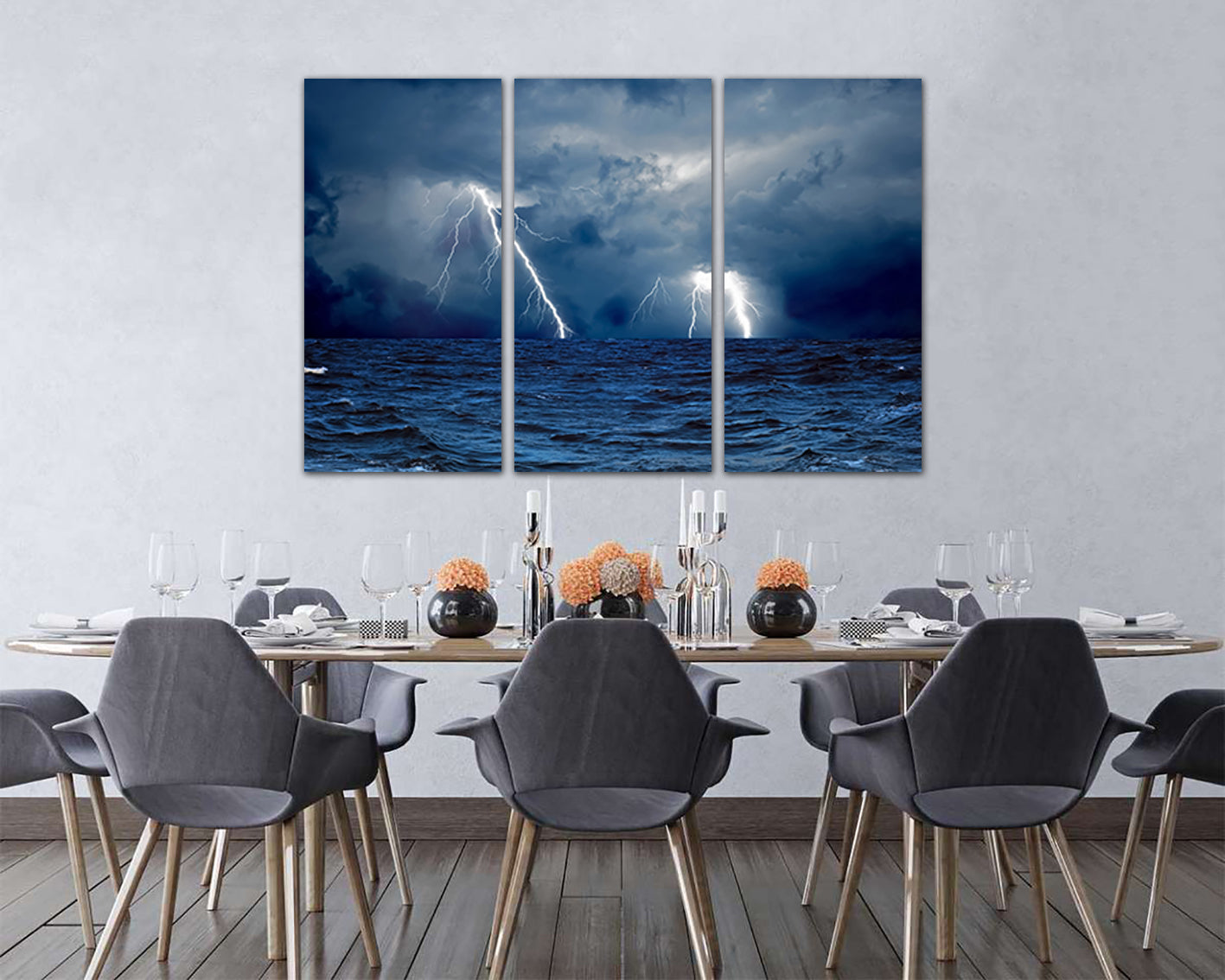 Lightning bolts Storm Ocean canvas Dark storm clouds Thunderstorm nature decor