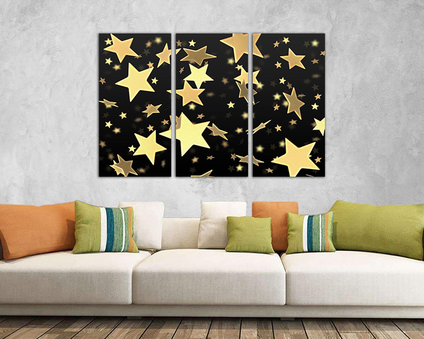 Gold Stars canvas Abstract wall art Rainbow decor Abstraction gift print