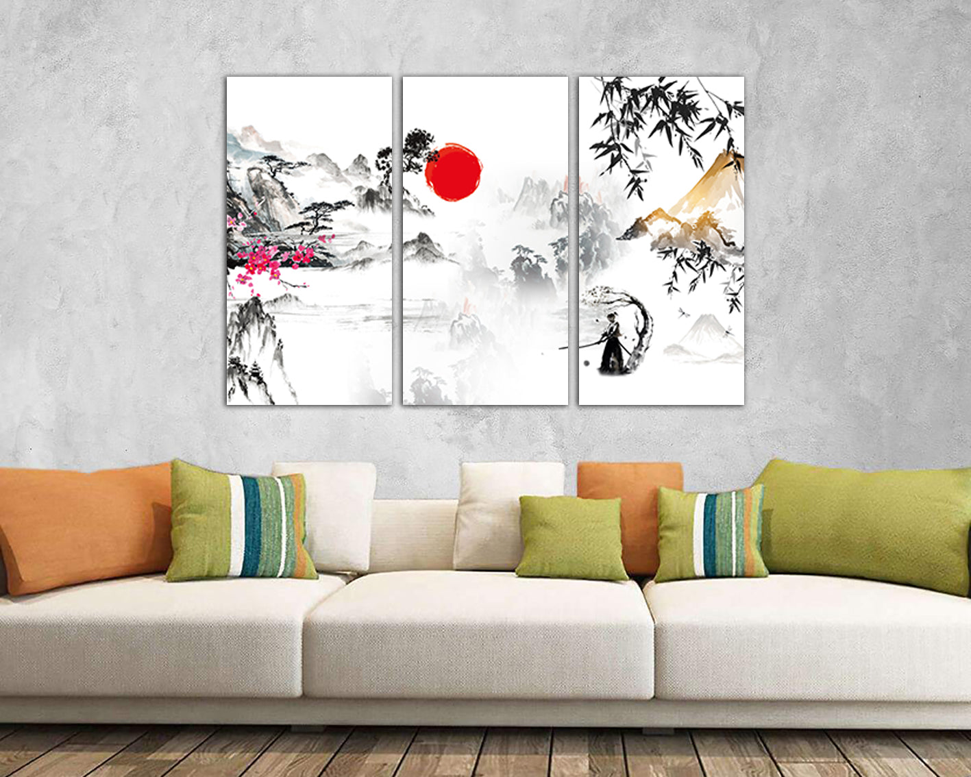 Mountain Japan canvas Sakura art works Sumi e Chinese print Japanese traditional Samurai miniature Bamboo Flower gift