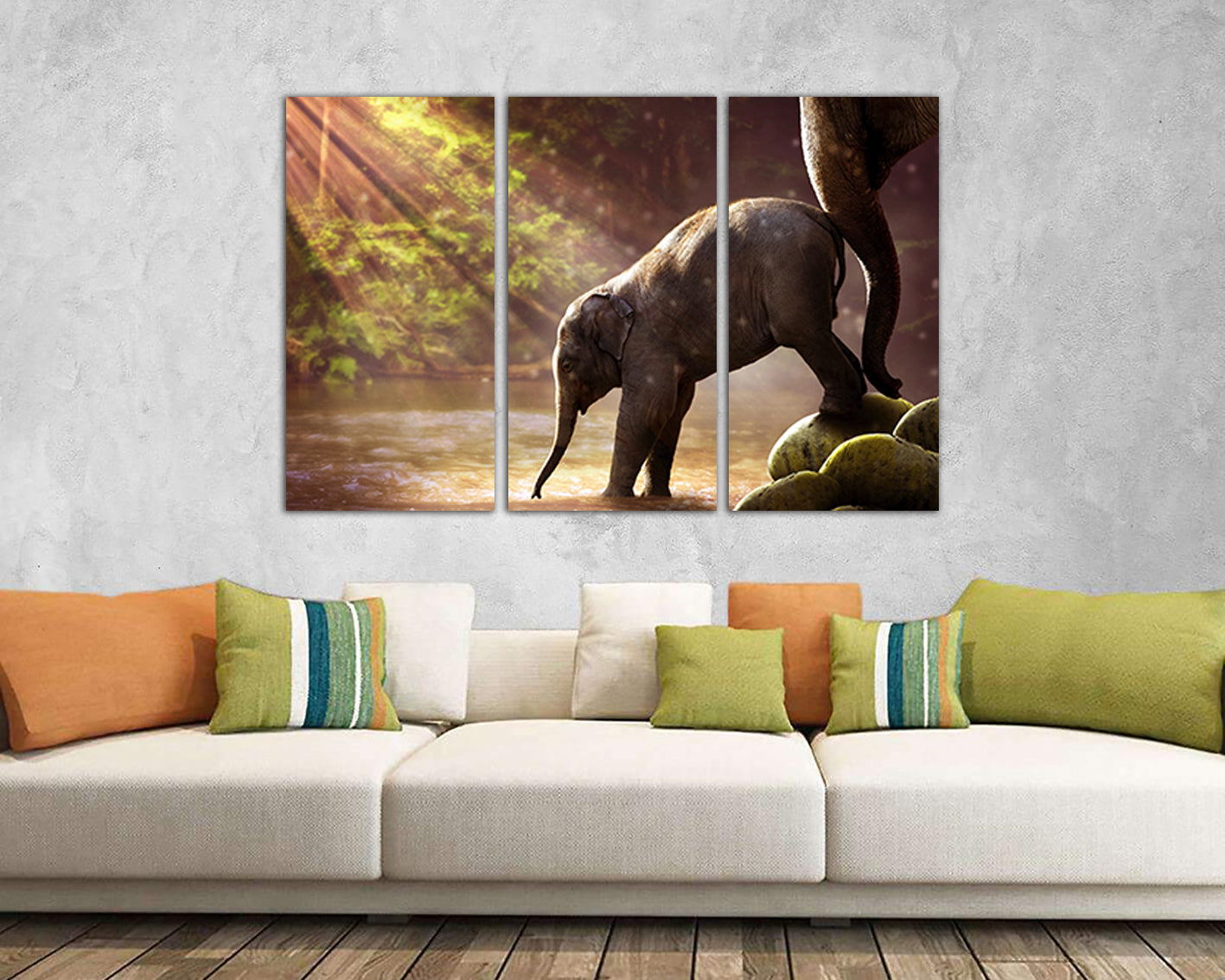 Baby elephant Animal décor Elephant print on canvas Mother and baby Jungle art