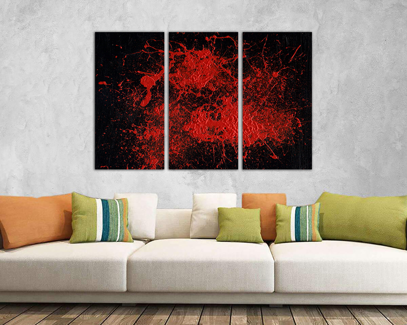 Abstract print on canvas splash of red paint wall art