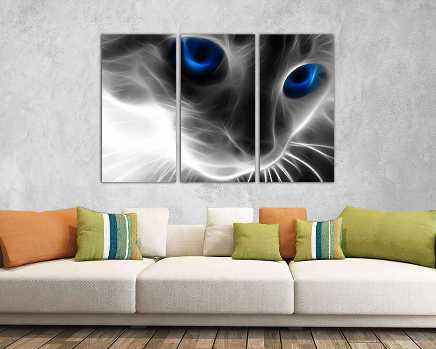 Cat canvas Animal wall art Blue eyes cat White black décor Nature home art Cat wall décor Animal canvas art Ready to hang Bedroom decor