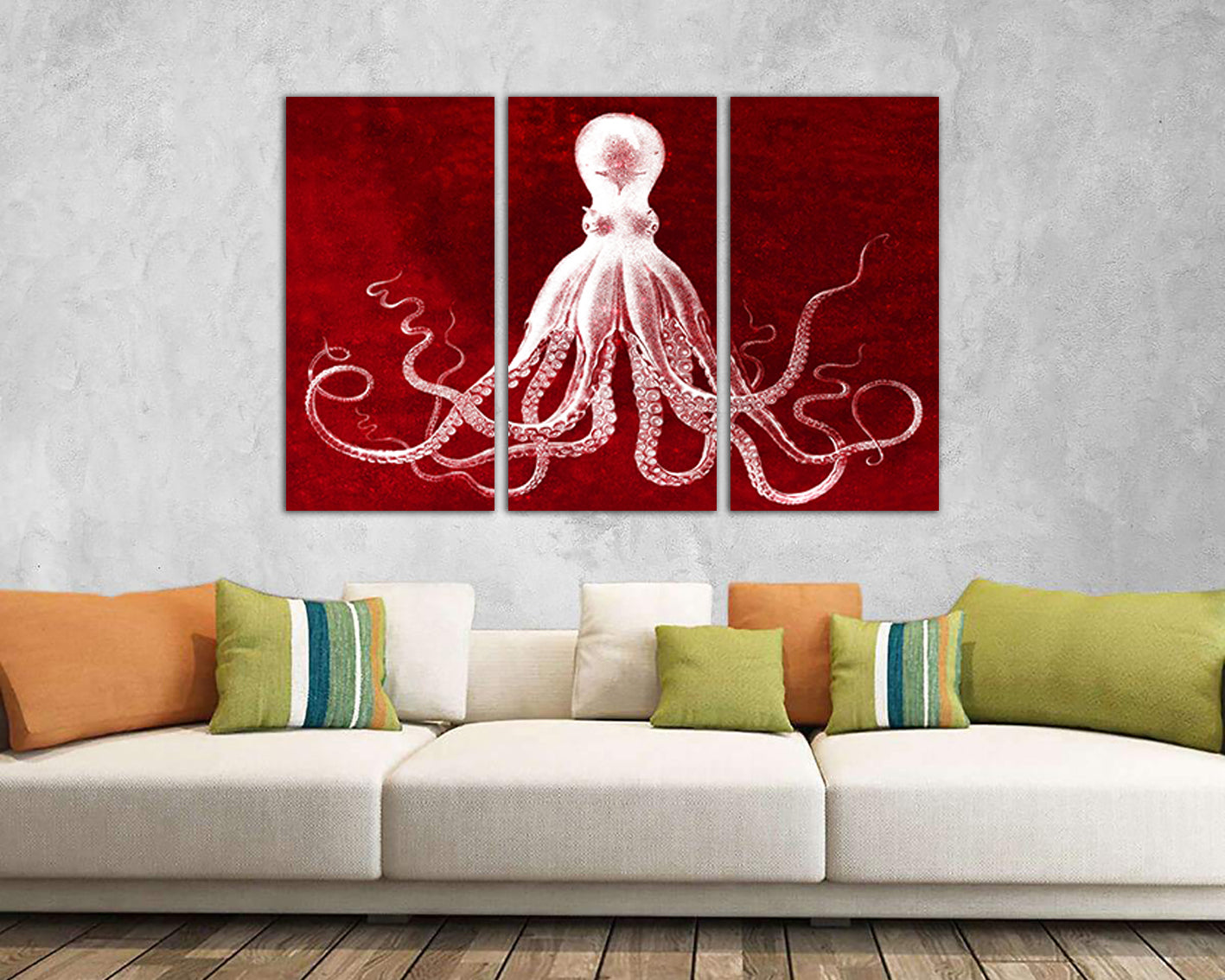 Print on canvas Octopus Lord bodner squid Octopus wall art Octopus triptych Octopus décor Marine life art Bodner octopus Navy nautical animal