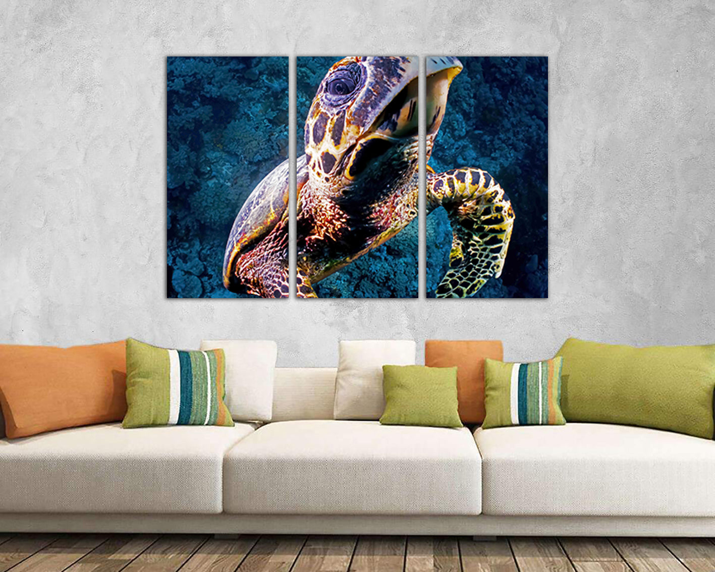 Turtle art print on canvas Sea turtle decor Ocean nature artwork