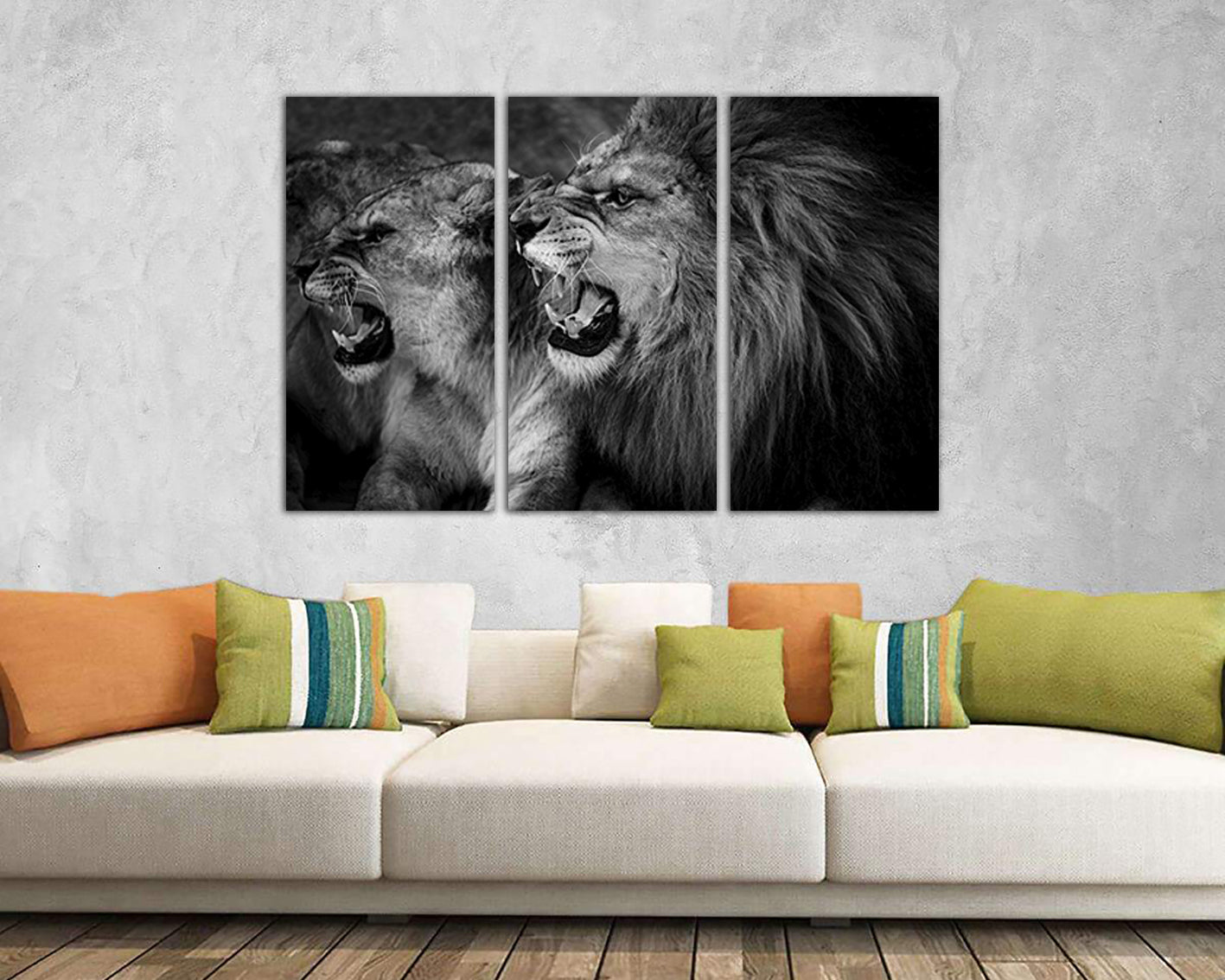 Lion head canvas Lioness art Animals wall decor Angry cat print Gallery wall set Baby photo