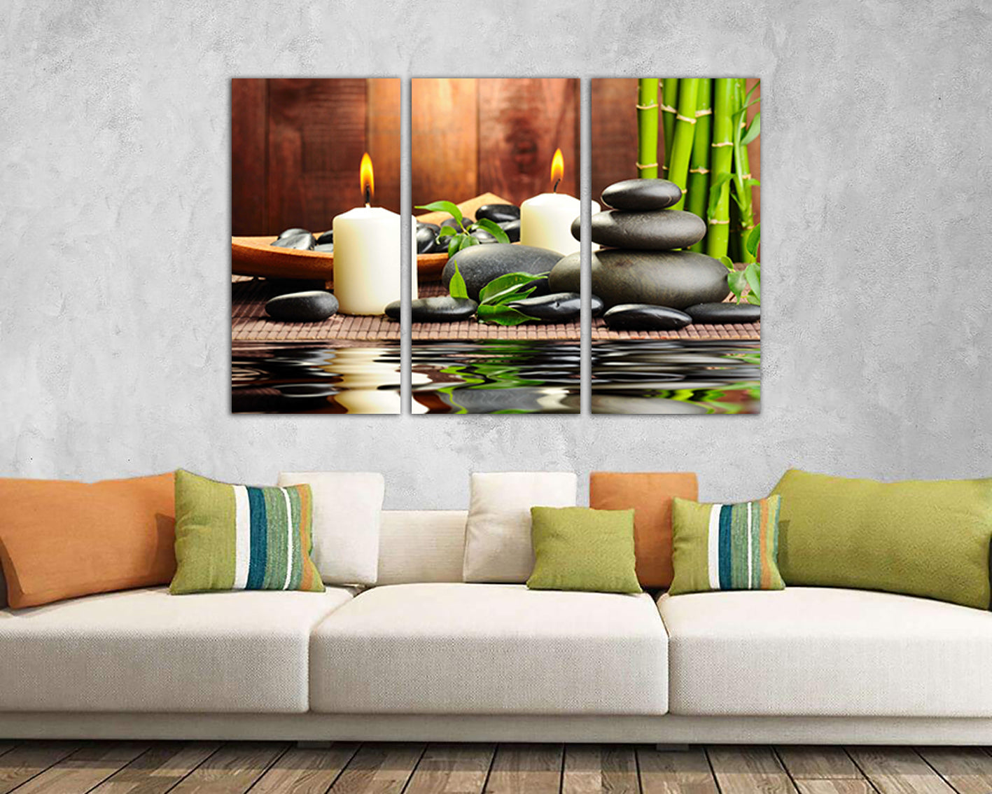 Bamboo wall art Orchid canvas Flower floral décor Gift for mom Zen stone Spa salon print Gift for friend