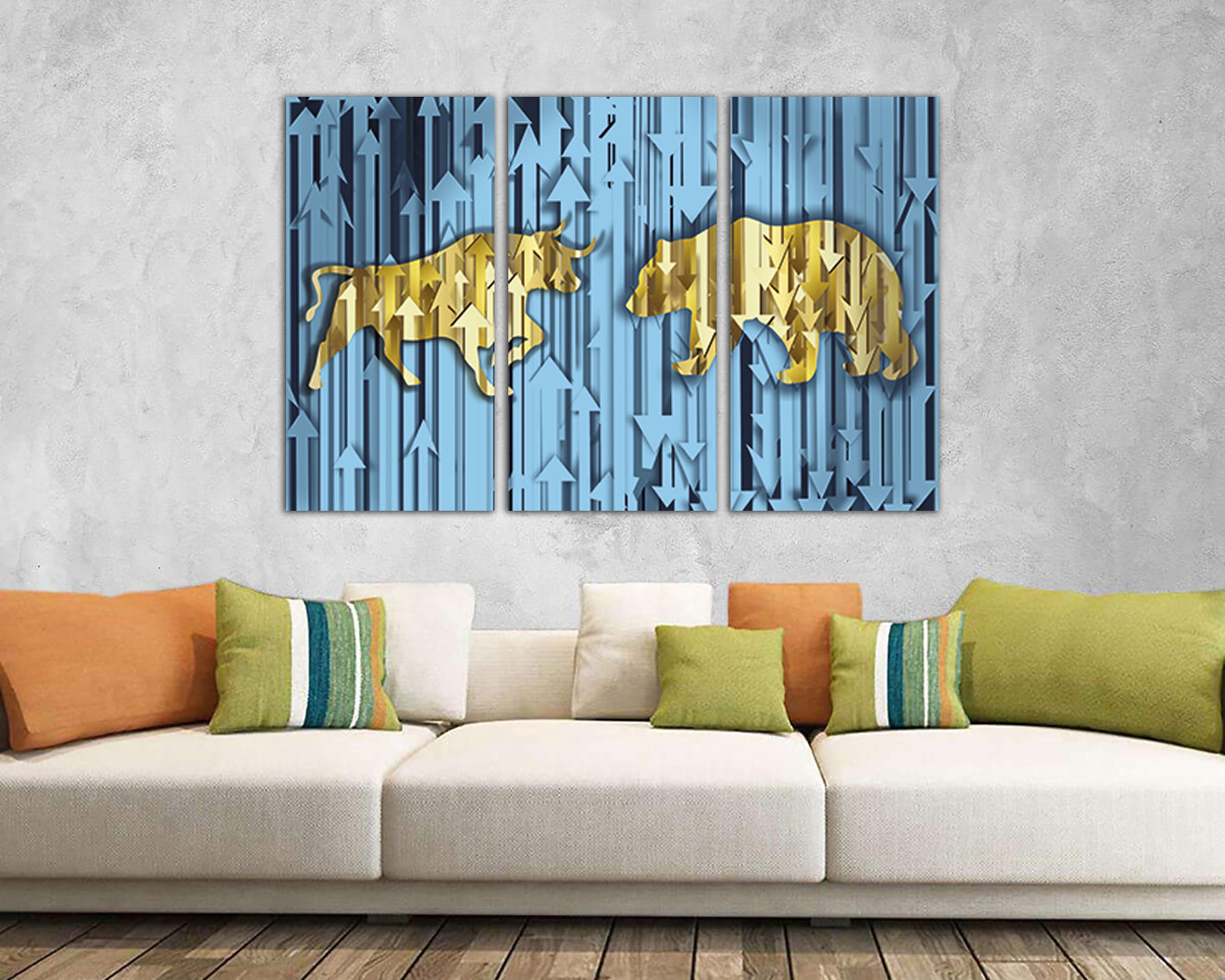 Bull bear Stock market décor Wall street canvas Stock Exchange Charging bull art Business print Trader finance gift