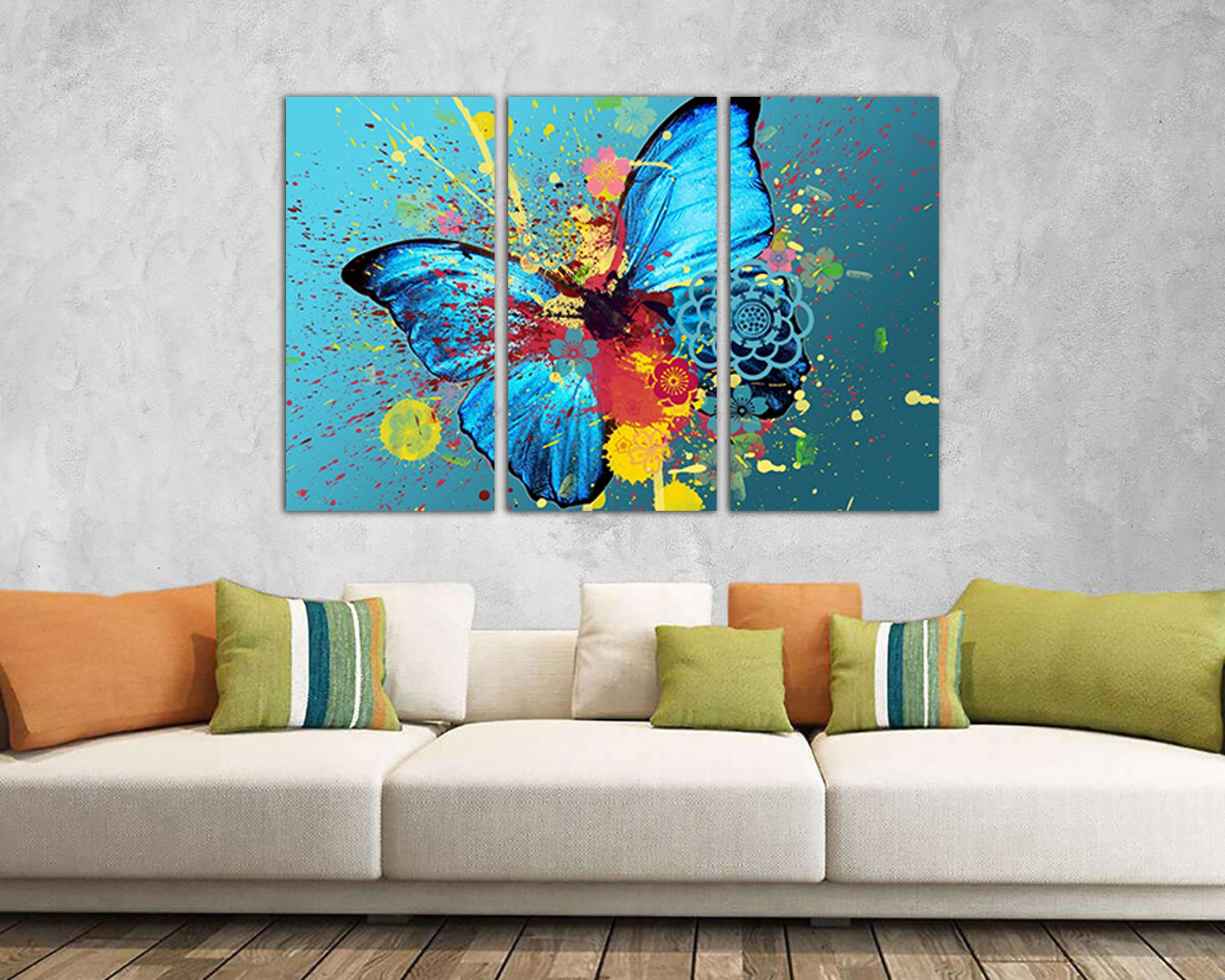 Wall art canvas abstract multicolored butterfly in a splash of paint Ready to hang