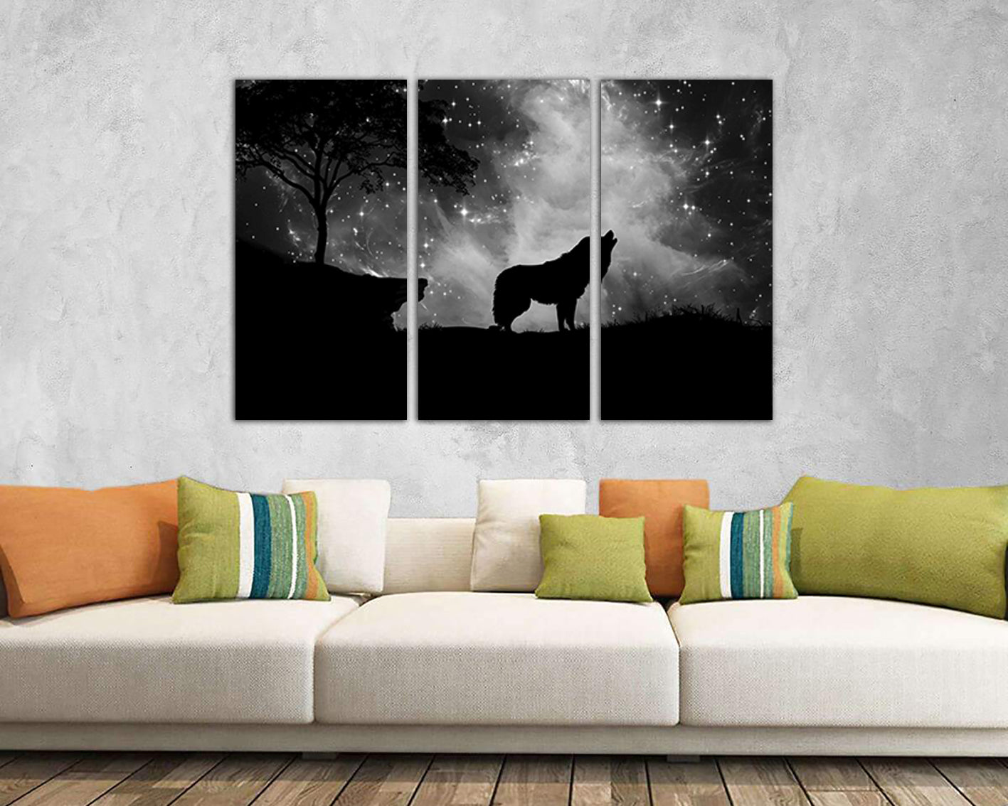 Wolf canvas art Starry sky Animal decor Nursery decor Forest animal Wolf artwork