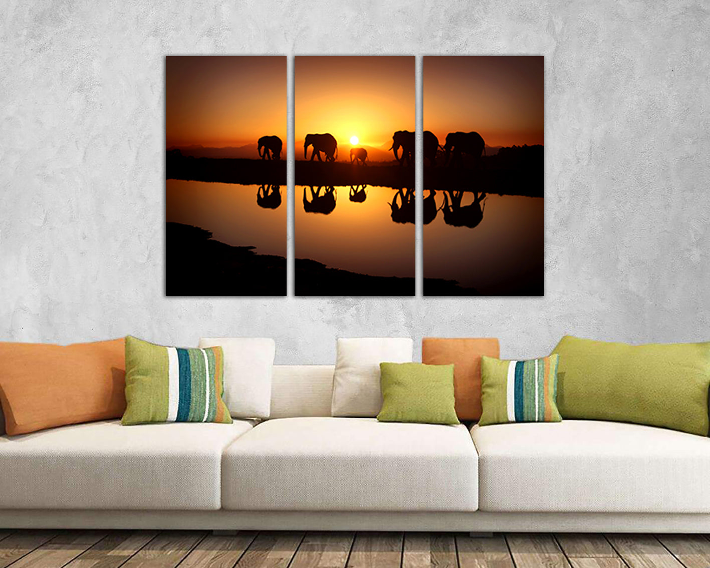 Elephant Wall Art Sunset Canvas Animal decor Nursery print