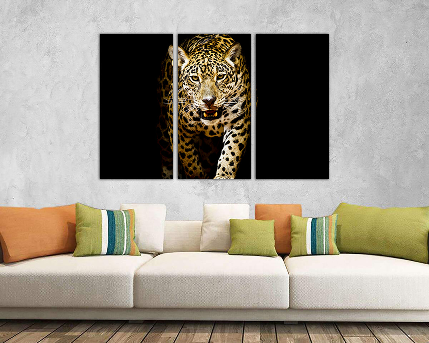 Leopard print art canvas set Animals décor Wild cat artwork