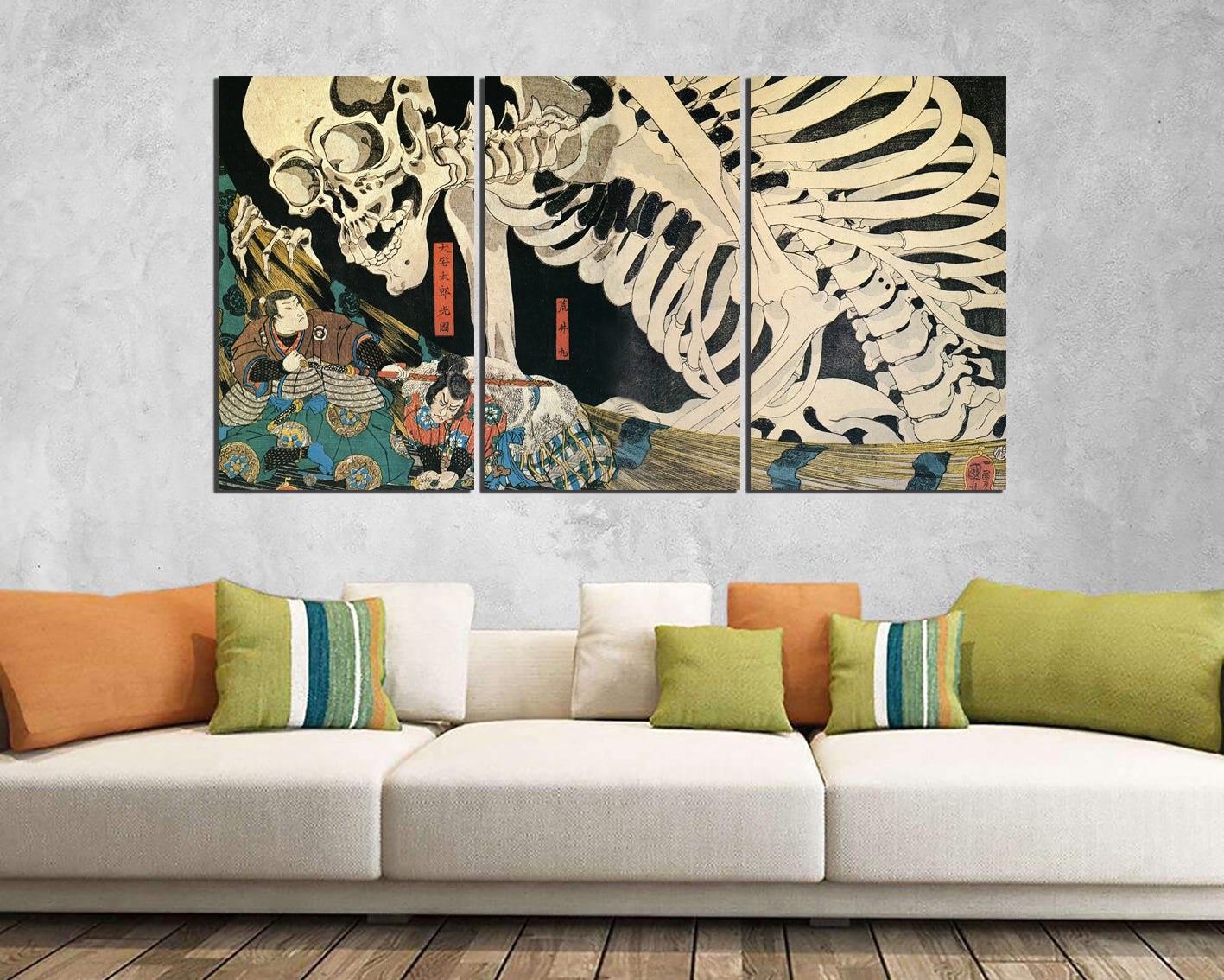 Skeleton canvas Samurai wall decor Japanese style art works Skeleton gift