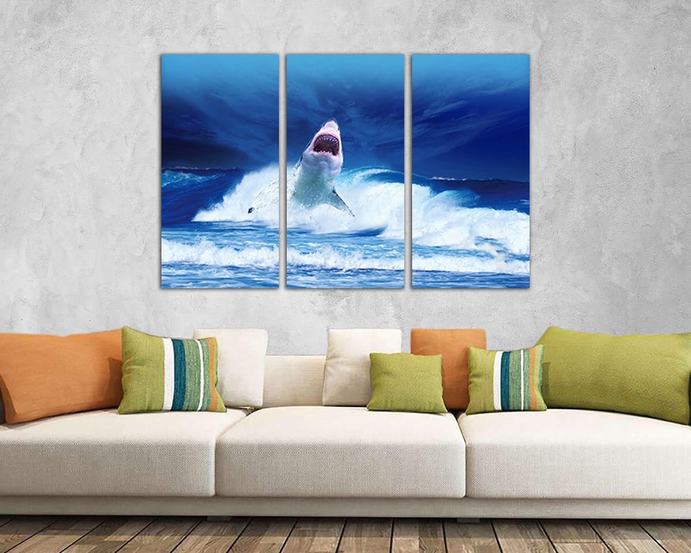 Wall canvas set Shark canvas Animals decor Shark print Shark décor Ocean wave art Nautical print
