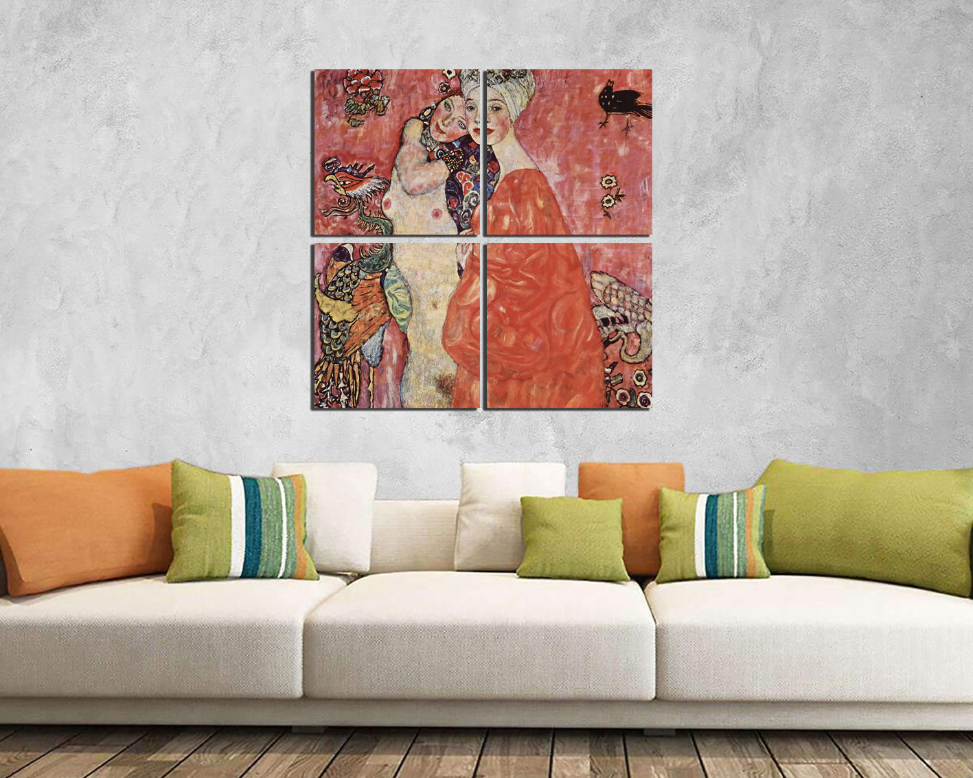 Girlfriends Klimt print on canvas Reproduction décor Two women art works Nude woman friend artworks