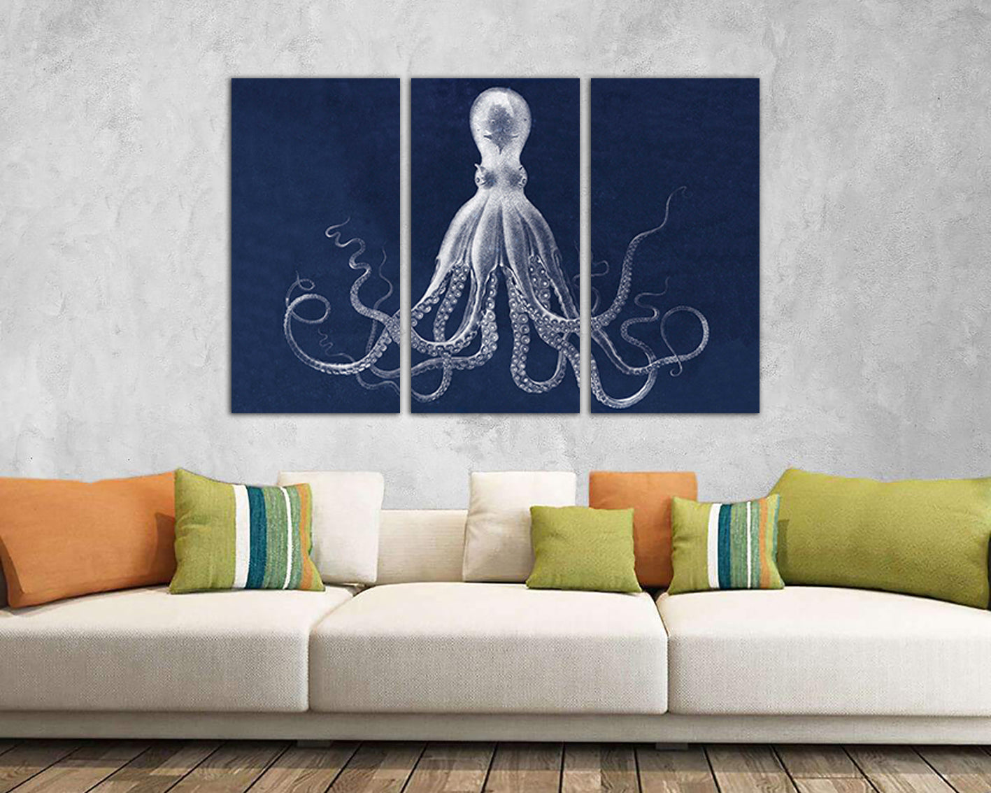 Print on canvas Octopus Lord bodner squid Octopus wall art Octopus triptych Octopus décor Marine life art Bodner octopus Navy nautical animal